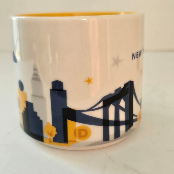 Starbucks You Are Here Coffee Mug Yellow Blue New York City Brooklyn Bridge 2014 - Picture 4 of 9